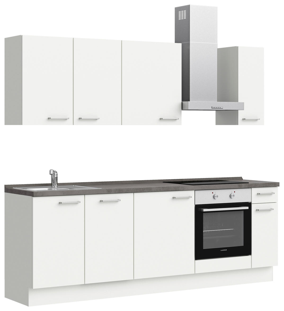 KÜCHENBLOCK Touch 240 cm  in Weiß, Schieferfarben  - Schieferfarben/Edelstahlfarben, MODERN, Holzwerkstoff/Metall (240cm) - Nobilia