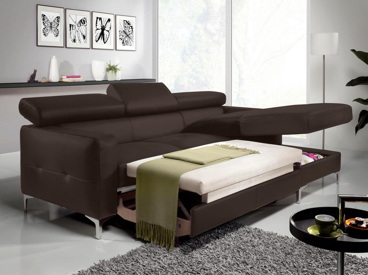 ECKSOFA in Echtleder Dunkelbraun  227/168 cm  - Chromfarben/Dunkelbraun, Design, Leder/Metall (227/168cm) - Livetastic
