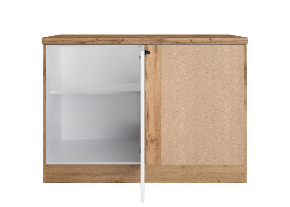 ECKUNTERSCHRANK 120/86/60 cm  in Weiß, Eiche Wotan  - Eiche Wotan/Schwarz, LIFESTYLE, Holzwerkstoff/Metall (120/86/60cm) - Held