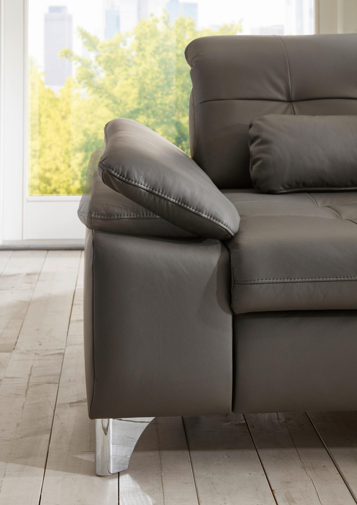 ECKSOFA in Echtleder Grau  - Alufarben/Grau, Design, Leder/Metall (309/211cm) - Beldomo Speed