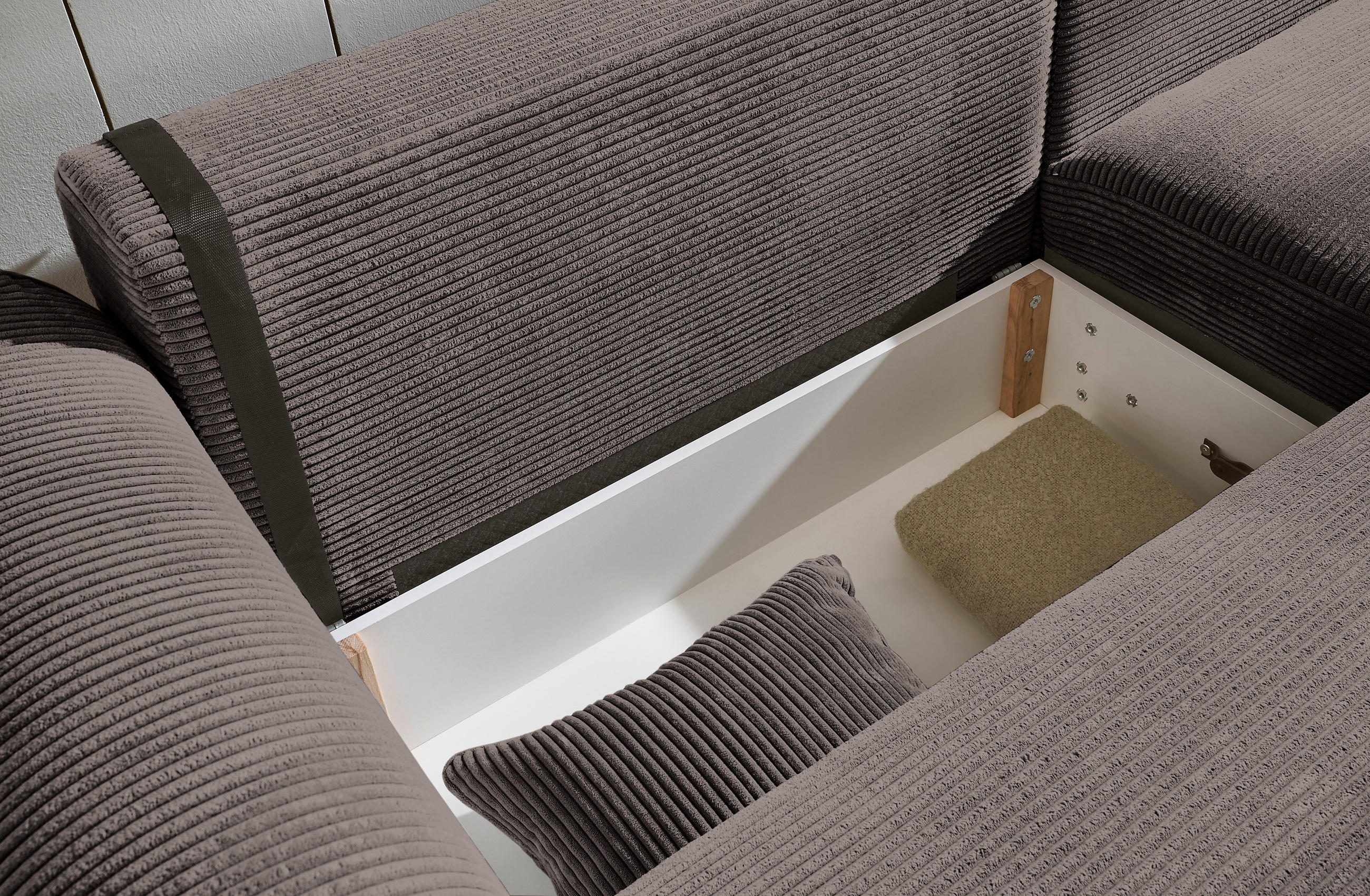ECKSOFA Braun Cord  - Schwarz/Braun, KONVENTIONELL, Kunststoff/Textil (255/185cm) - Hom`in