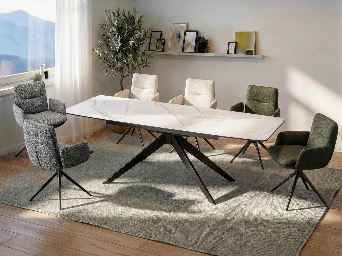 JEDILNA MIZA, črna, bela  - črna/bela, Design, kovina/keramika (160-220/90/76cm) - Hom`in