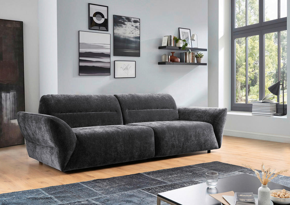 BIGSOFA in Chenille Anthrazit  - Anthrazit/Schwarz, Konventionell, Kunststoff/Textil (300/91/116cm) - Sit & More