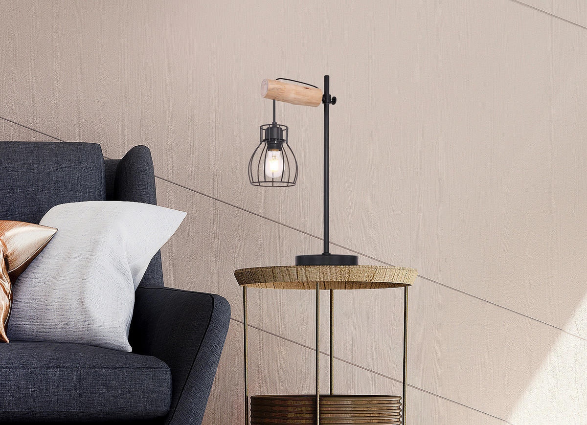 TISCHLEUCHTE - Schwarz/Naturfarben, Design, Holz/Metall (33/55cm) - Marama