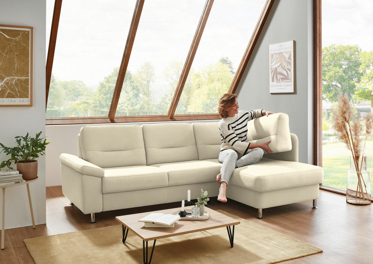 ECKSOFA Flachgewebe Naturfarben  - Alufarben/Naturfarben, Konventionell, Textil/Metall (244/160cm) - Beldomo Comfort