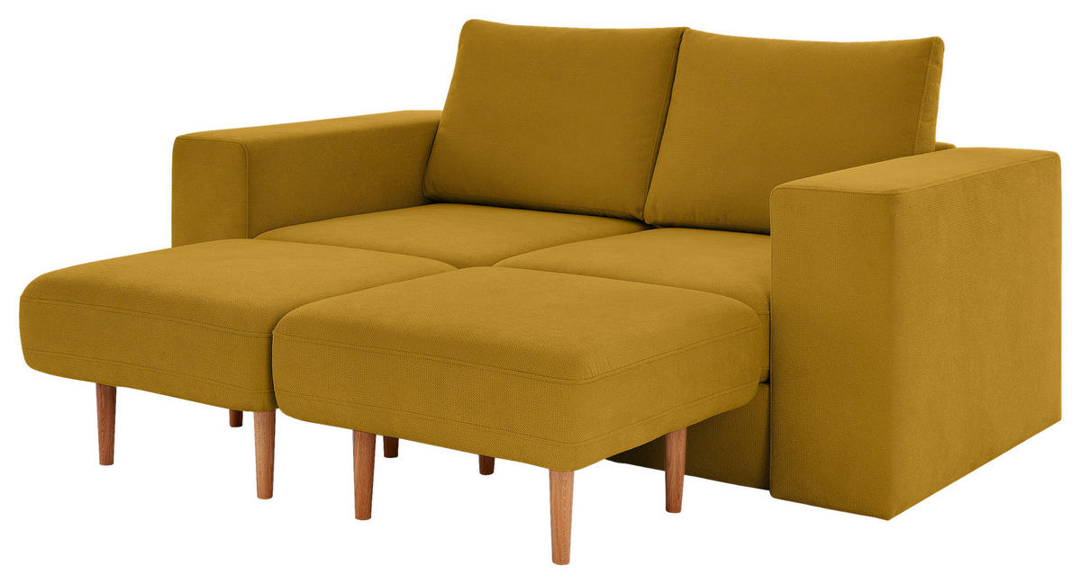 DREISITZER-SOFA inkl. Hocker Webstoff Gelb  - Eichefarben/Gelb, Design, Holz/Textil (212/96/107cm) - LOOKS by W.Joop