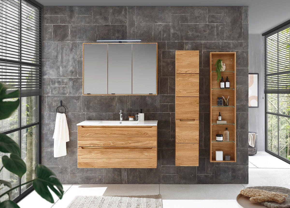 SPIEGELSCHRANK 100/70/20 cm  - Eichefarben/Schwarz, KONVENTIONELL, Glas/Holz (100/70/20cm) - Linea Natura