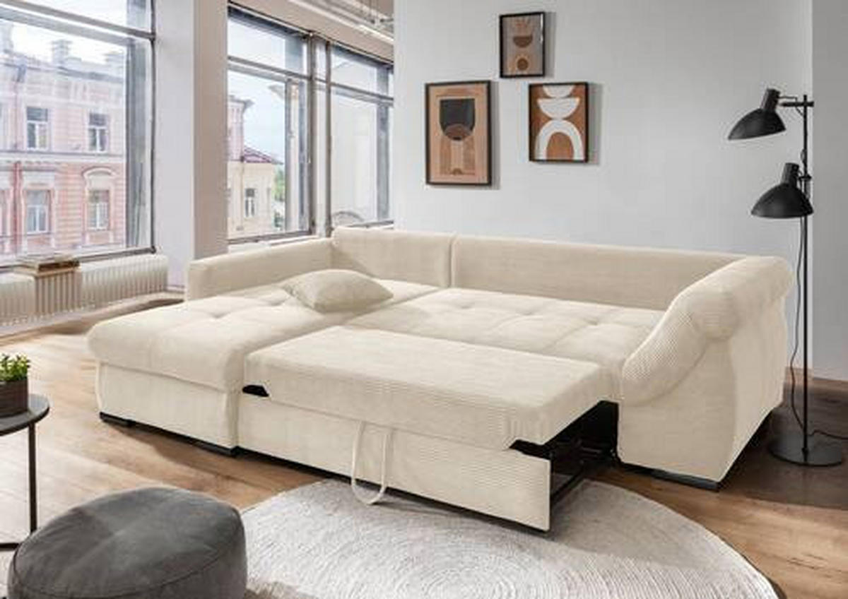 ECKSOFA in Cord Beige  - Beige/Schwarz, Modern, Holz/Textil (188/302cm) - MID.YOU