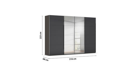 SCHWEBETÜRENSCHRANK  in Graphitfarben, Schwarz  - Chromfarben/Graphitfarben, Design, Glas/Holzwerkstoff (316/223/68cm) - Novel