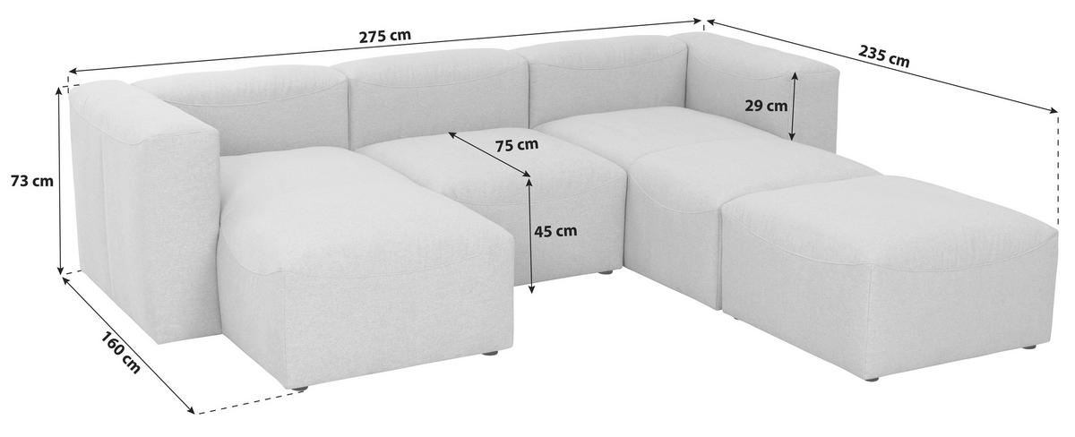 WOHNLANDSCHAFT Creme Flachgewebe  - Creme, Design, Kunststoff/Textil (160/275/235cm) - Max Winzer