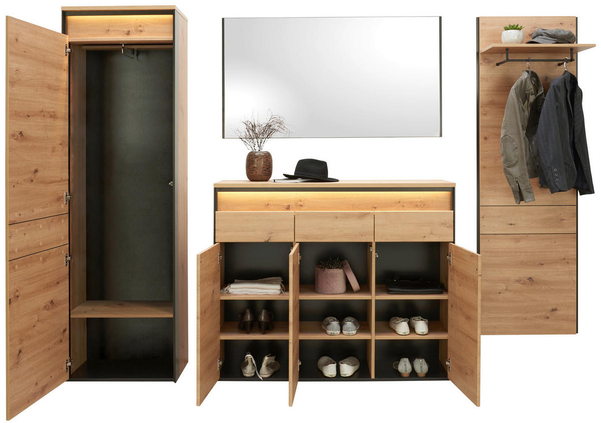 GARDEROBENSCHRANK  in 60/200/38 cm  - Schwarz/Eiche Artisan, Design, Holzwerkstoff (60/200/38cm) - Voleo