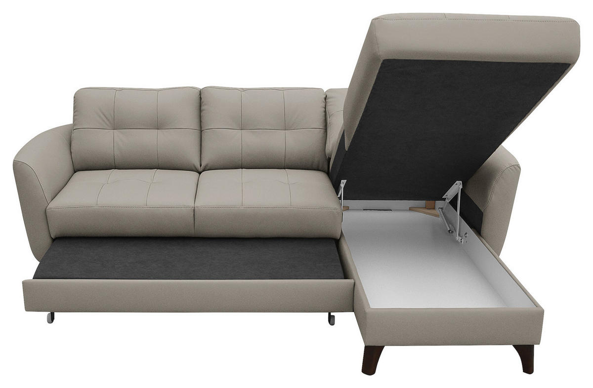 ECKSOFA in Lederlook Echtleder Platinfarben  - Platinfarben/Buchefarben, Design, Leder/Holz (238/168cm) - Livetastic