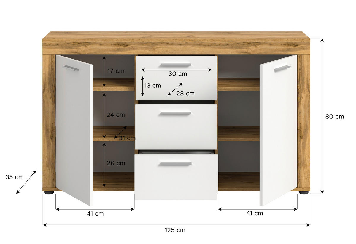 SIDEBOARD JAM  in 125/80/35 cm  - Silberfarben/Eiche Wotan, Design, Holzwerkstoff/Kunststoff (125/80/35cm) - MID.YOU