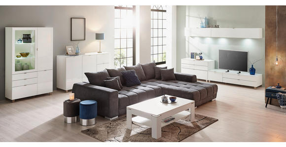 VITRINE Weiß  109,7/190,7/41,4 cm  - Edelstahlfarben/Champagner, Design, Glas/Holzwerkstoff (109,7/190,7/41,4cm) - Hom`in