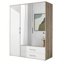KLEIDERSCHRANK 155/195/60 cm 3-türig Weiß, Eiche San Remo, Alufarben  - Alufarben/Weiß, KONVENTIONELL, Glas/Holzwerkstoff (155/195/60cm) - Boxxx