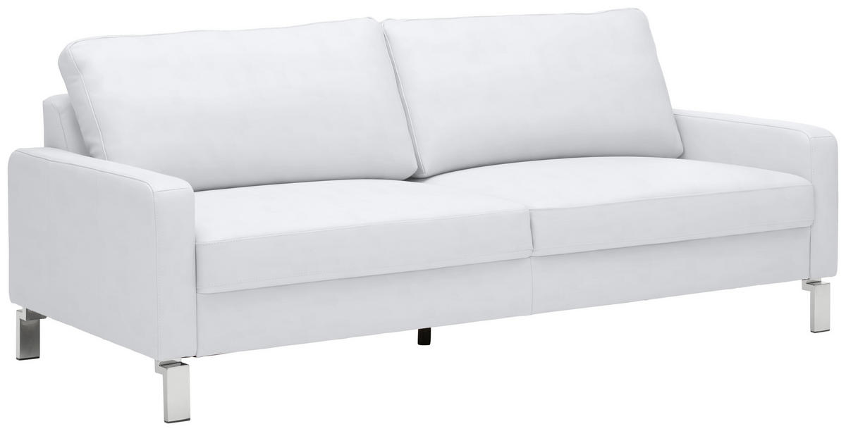3-SITZER-SOFA in Echtleder Weiss  - Chromfarben/Weiss, Design, Leder/Metall (204/81/97cm) - Pure Home Lifestyle