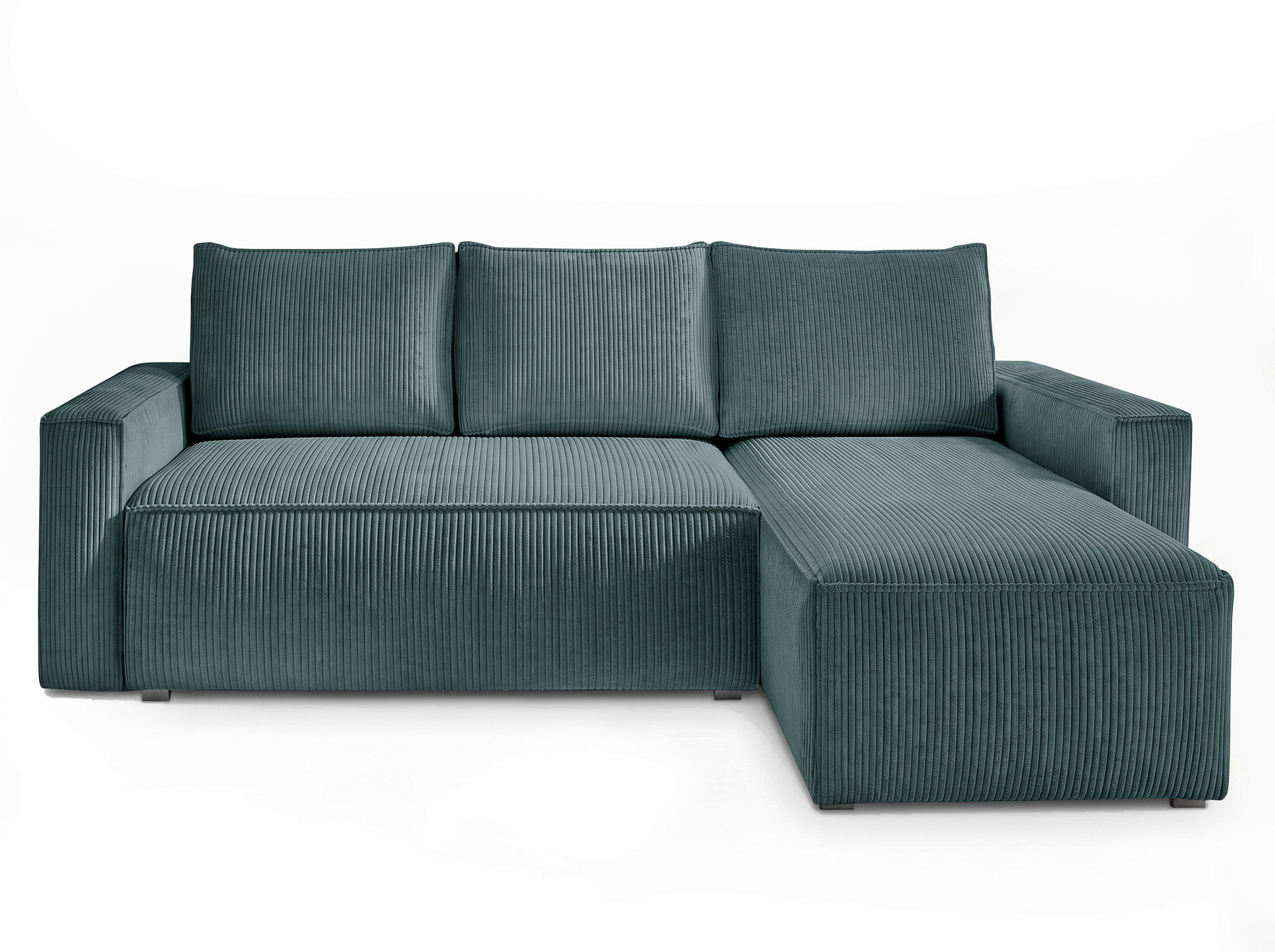 ECKSOFA Petrol Cord Rückenkissen, Bettkasten, Schlaffunktion, Rücken echt, Liegefläche im Originalstoff  - Petrol/Schwarz, MODERN, Kunststoff/Textil (232/140cm) - Xora