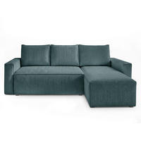 ECKSOFA Petrol Cord Rückenkissen, Bettkasten, Schlaffunktion, Rücken echt, Liegefläche im Originalstoff  - Petrol/Schwarz, MODERN, Kunststoff/Textil (232/140cm) - Xora
