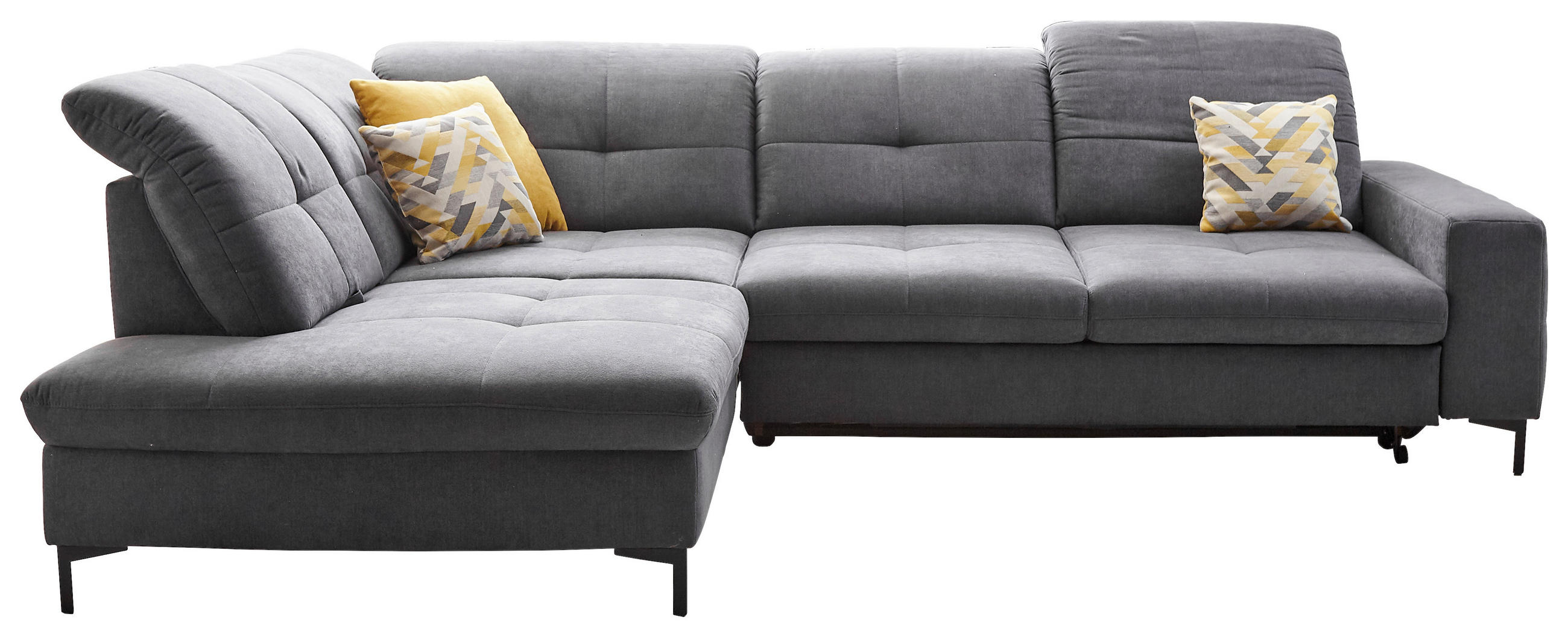ECKSOFA in Chenille Grau  - Schwarz/Grau, Design, Textil/Metall (240/308cm) - Xora