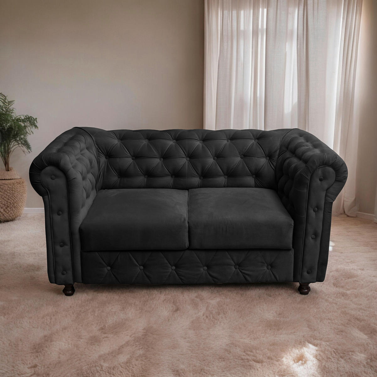 CHESTERFIELD-SOFA in Samt Anthrazit  - Wengefarben/Anthrazit, Basics, Holz/Textil (168/80/90cm) - P & B