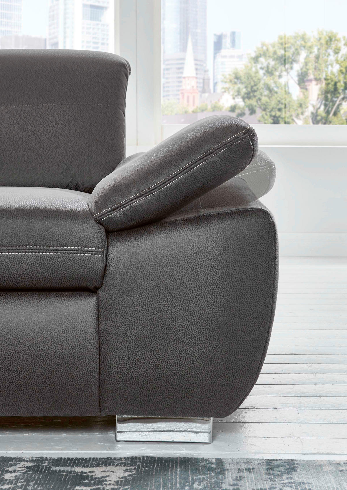 ECKSOFA Dunkelgrau Mikrofaser  - Chromfarben/Dunkelgrau, Design, Textil/Metall (260/318cm) - Beldomo Speed