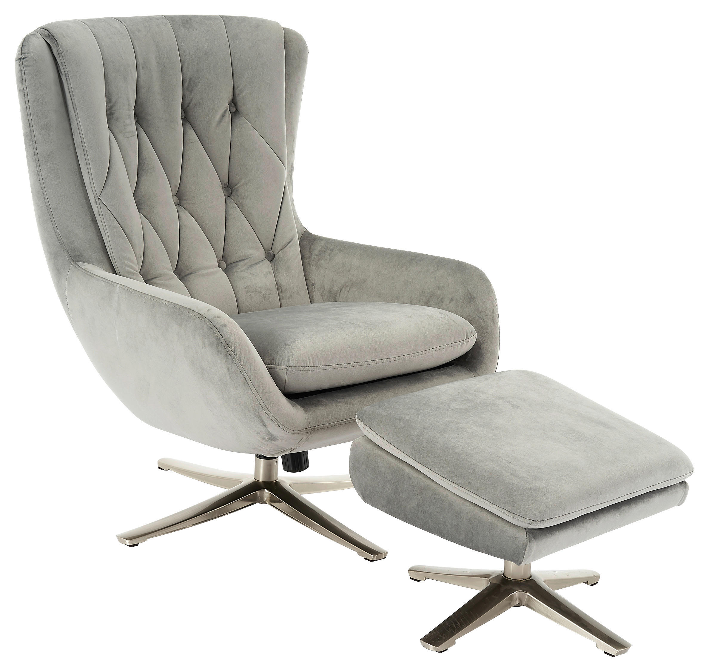 RELAXSESSELSET Samt Hocker    - Hellgrau/Nickelfarben, Trend, Textil/Metall (73/102/84cm) - Carryhome