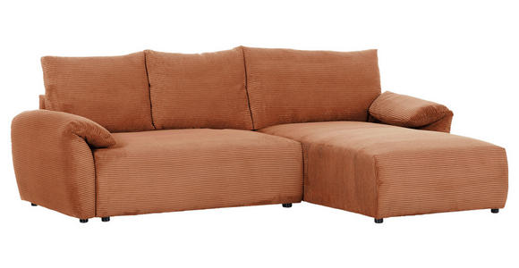 ECKSOFA Rostfarben Cord Rückenkissen, Schlaffunktion, Rücken echt, Stauraum, Liegefläche im Originalstoff  - Rostfarben/Schwarz, KONVENTIONELL, Kunststoff/Textil (266/180cm) - Carryhome