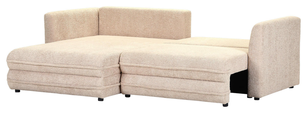 ECKSOFA Beige Plüsch Zierkissen, Rückenkissen, Bettkasten, Schlaffunktion, Rücken echt, Liegefläche im Originalstoff  - Beige/Schwarz, MODERN, Kunststoff/Textil (246/178cm) - Carryhome
