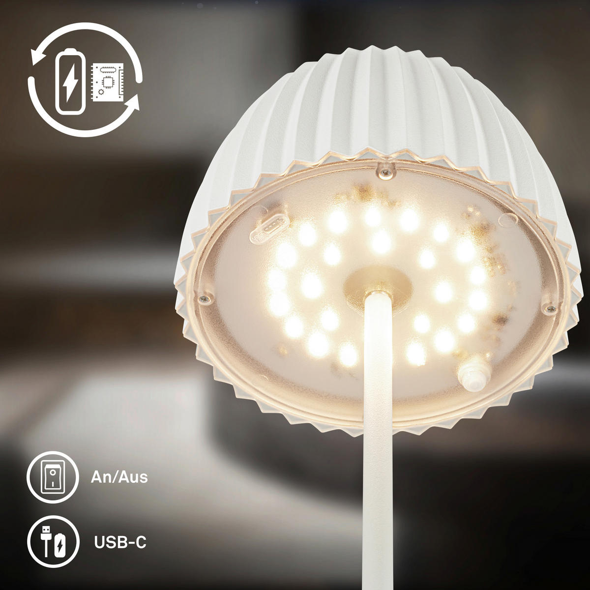 AKKU-TISCHLEUCHTE 14,5/36,5 cm  - Weiß, Basics, Kunststoff/Metall (14,5/36,5cm)