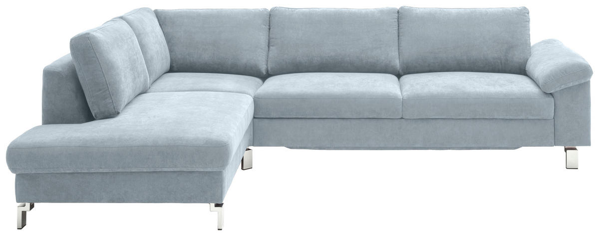 ECKSOFA Hellblau Velours  - Chromfarben/Hellblau, Design, Textil/Metall (200/281cm) - Hom`in