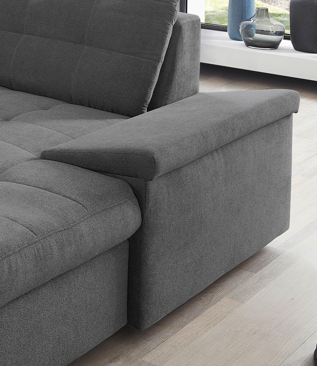 WOHNLANDSCHAFT in Mikrofaser Anthrazit  - Chromfarben/Anthrazit, Design, Kunststoff/Textil (212/330/169cm) - Livetastic
