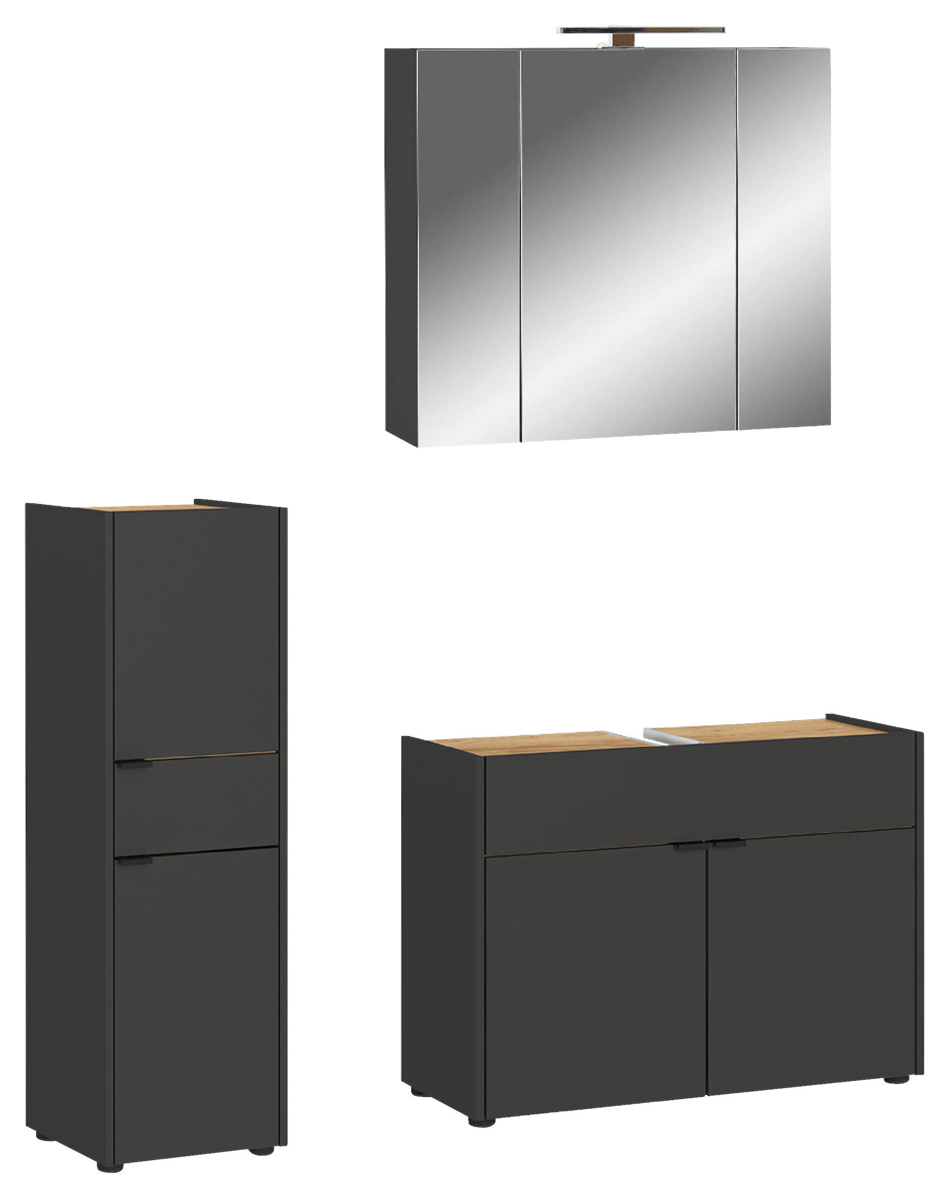 BADEZIMMER 3-teilig  in 129 cm  - Eichefarben/Schwarz, MODERN, Holzwerkstoff/Kunststoff (129cm) - Germania