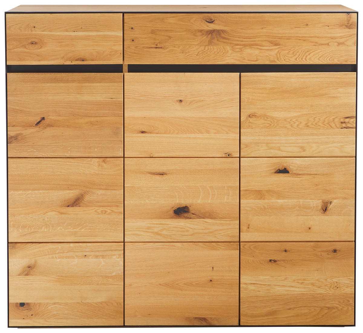 SCHUHSCHRANK Wildeiche furniert, massiv Anthrazit, Eichefarben  - Eichefarben/Anthrazit, Natur, Holz/Metall (132,5/122,8/38cm) - Linea Natura