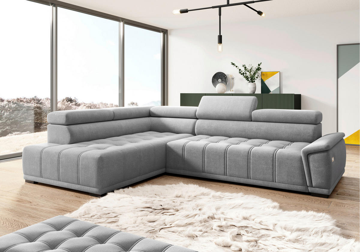 HÖRNSOFFA i chenille, vävt tyg blågrå  - blågrå/svart, Modern, textil/plast (106/283cm) - MID.YOU