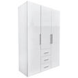 KLEIDERSCHRANK  in Weiß, Weiß Hochglanz  - Weiß Hochglanz/Alufarben, KONVENTIONELL, Holzwerkstoff/Metall (147/219/59cm) - Carryhome