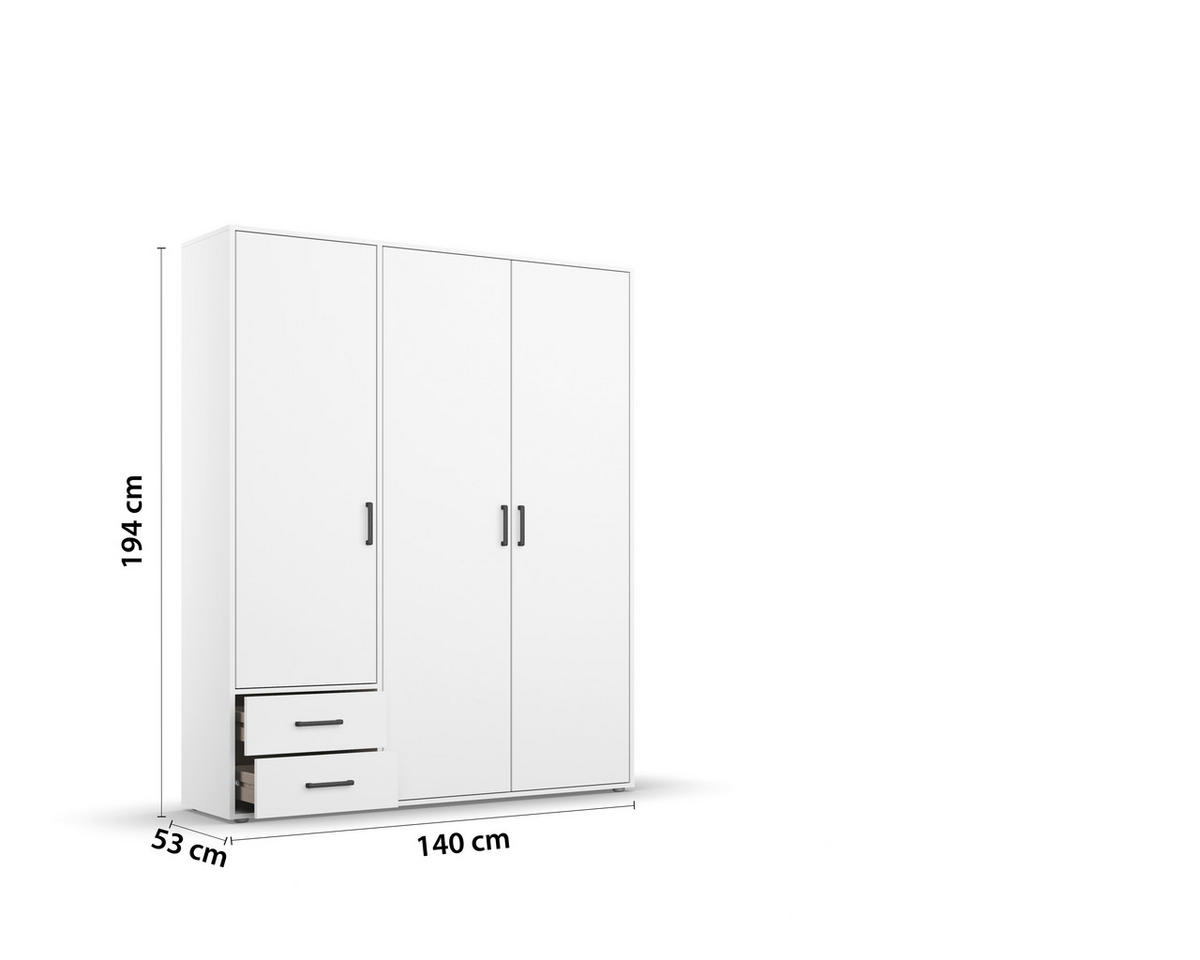 DREHTÜRENSCHRANK in Weiss  - Weiss/Grau, Modern, Holzwerkstoff/Kunststoff (140/194/53cm) - Rauch Möbel