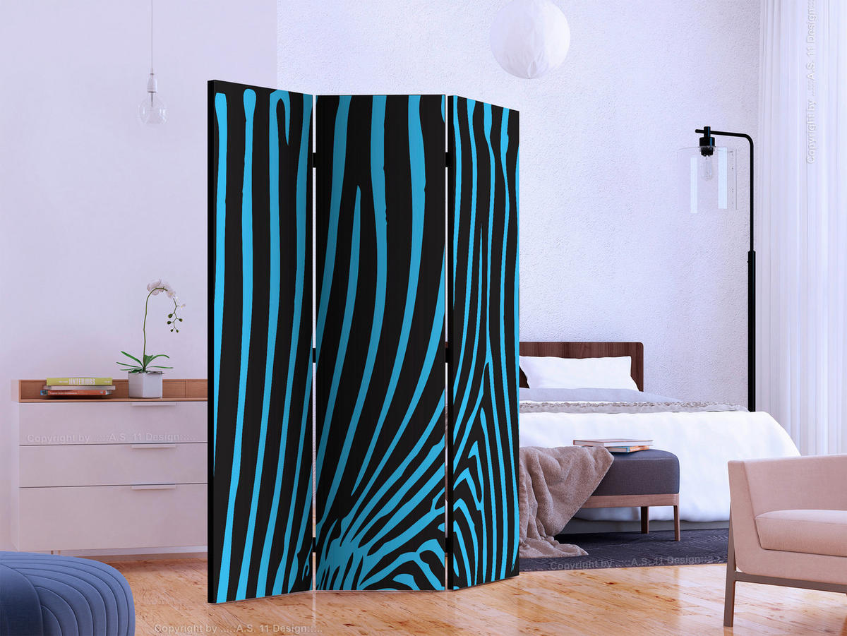 Paravent doppeltseitig mit 3  Flügel - Blau/Schwarz, Basics, Holz/Textil (135/172/3cm) - artgeist