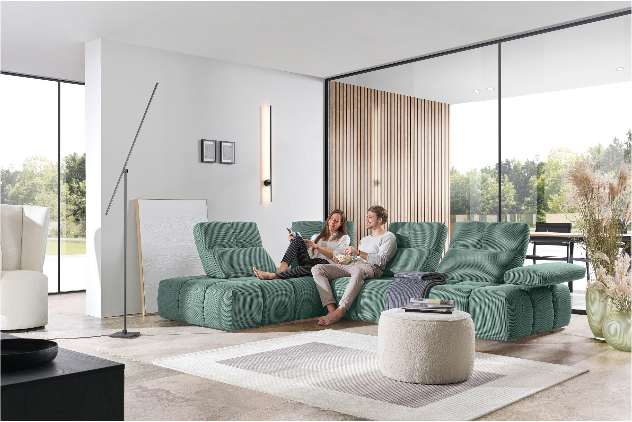ECKSOFA in Struktur Hellblau  - Schwarz/Hellblau, Design, Kunststoff/Textil (233/313cm) - Emilio Belluti