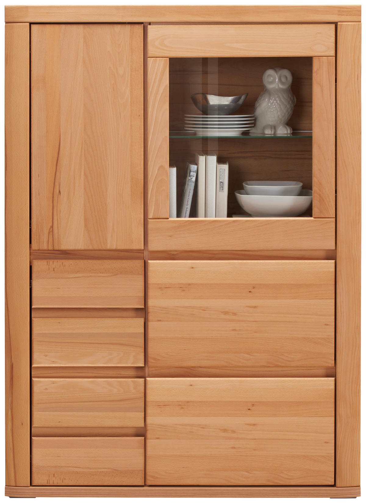 HIGHBOARD Kernbuche  98,4/139,6/37,7 cm  - Kernbuche/Grau, Konventionell, Glas/Holz (98,4/139,6/37,7cm) - Voleo
