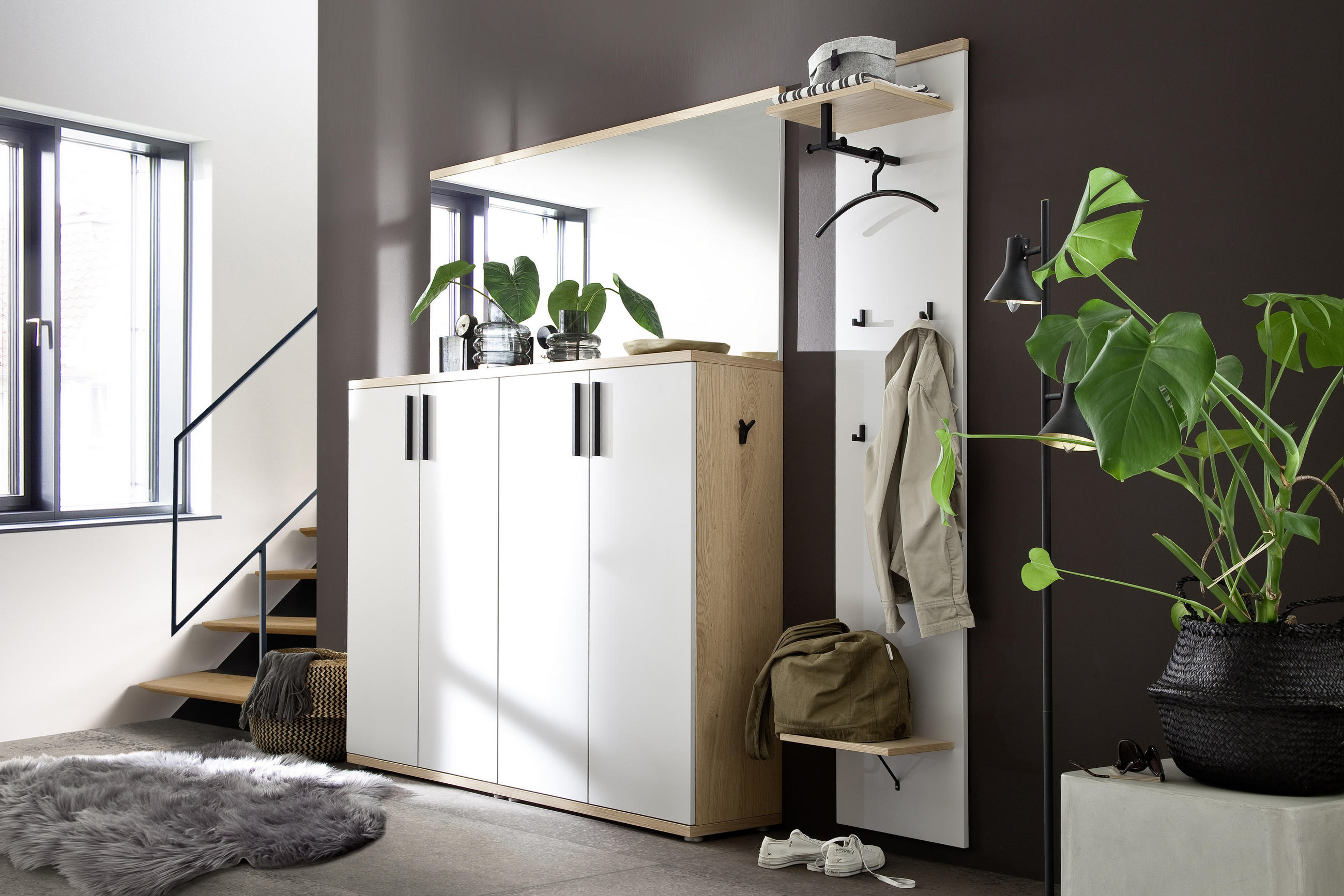 GARDEROBE Grau, Eichefarben - Eichefarben/Grau, Design, Glas/Holz (216/201/35cm) - Cassando