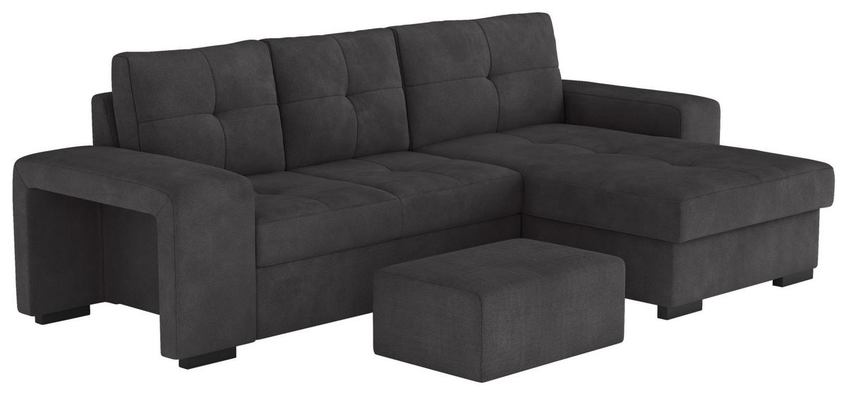 ECKSCHLAFSOFA in Mikrofaser Schwarz  - Schwarz, MODERN, Kunststoff/Textil (268/156cm) - MID.YOU