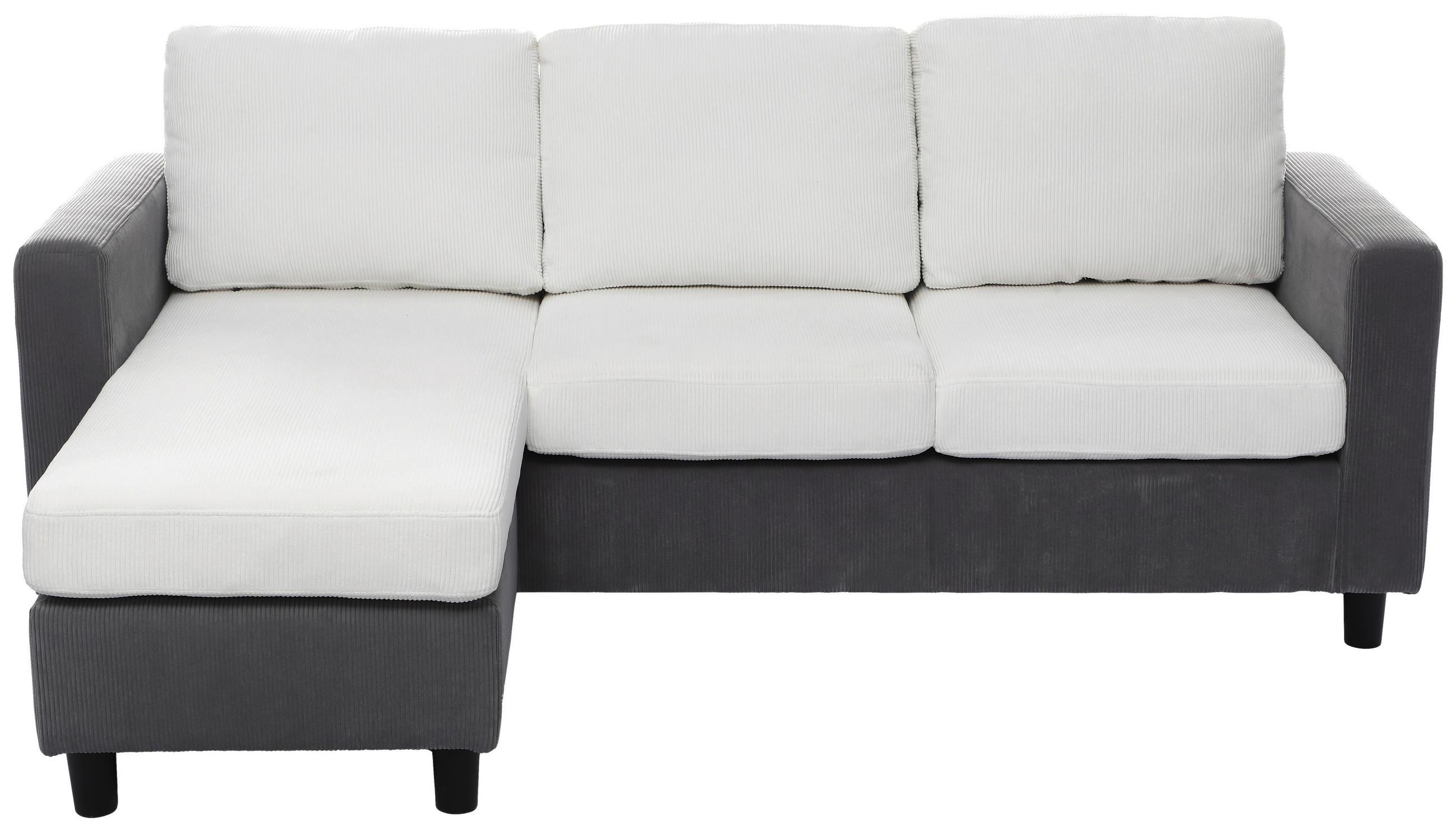 ECKSOFA Weiß Cord  - Dunkelgrau/Schwarz, Design, Kunststoff/Textil (198/135cm) - P & B