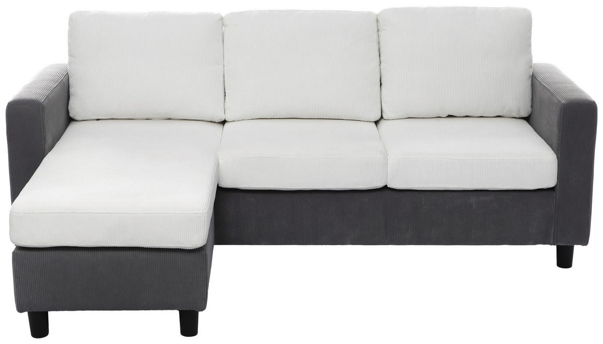 ECKSOFA Weiß Cord  - Dunkelgrau/Schwarz, Design, Kunststoff/Textil (198/135cm) - P & B
