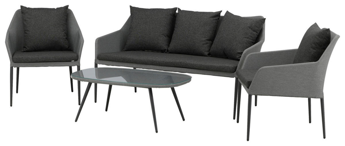 LOUNGEGARNITUR   Aluminium  - Schwarz/Grau, KONVENTIONELL, Textil/Metall - Gardenson