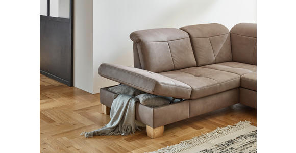 WOHNLANDSCHAFT Graubraun Mikrofaser - Wildeiche/Graubraun, KONVENTIONELL, Holz/Textil (243/343/185cm) - Voleo