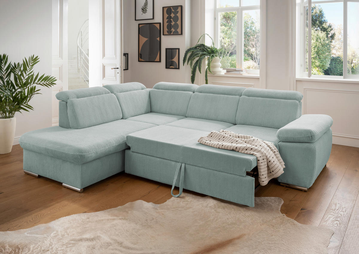 ECKSOFA in Cord Hellblau  - Chromfarben/Hellblau, Design, Textil/Metall (228/283cm) - Livetastic