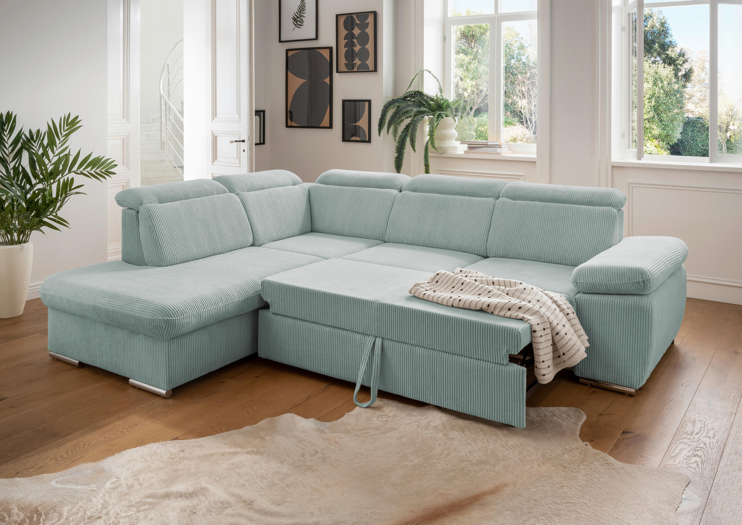 Thumbnail - Livetastic Ecksofa, Hellblau, Textil, 5-Sitzer, Ottomane links, 283x228 cm, seitenverkehrt erhältlich, Schlafen auf Sitz...