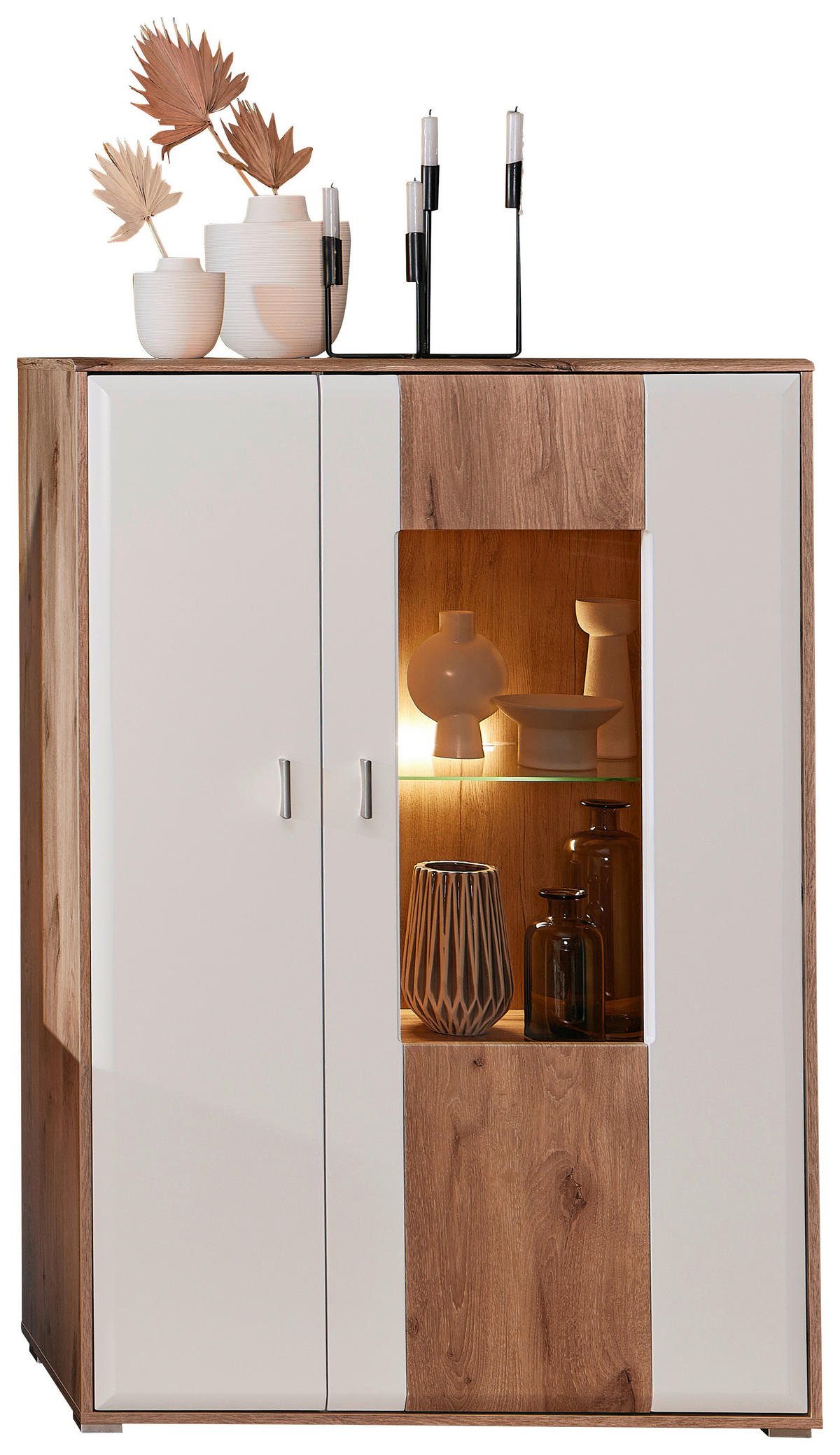 HIGHBOARD  in 95/140/42 cm  - Eichefarben/Silberfarben, KONVENTIONELL, Glas/Holzwerkstoff (95/140/42cm) - Xora