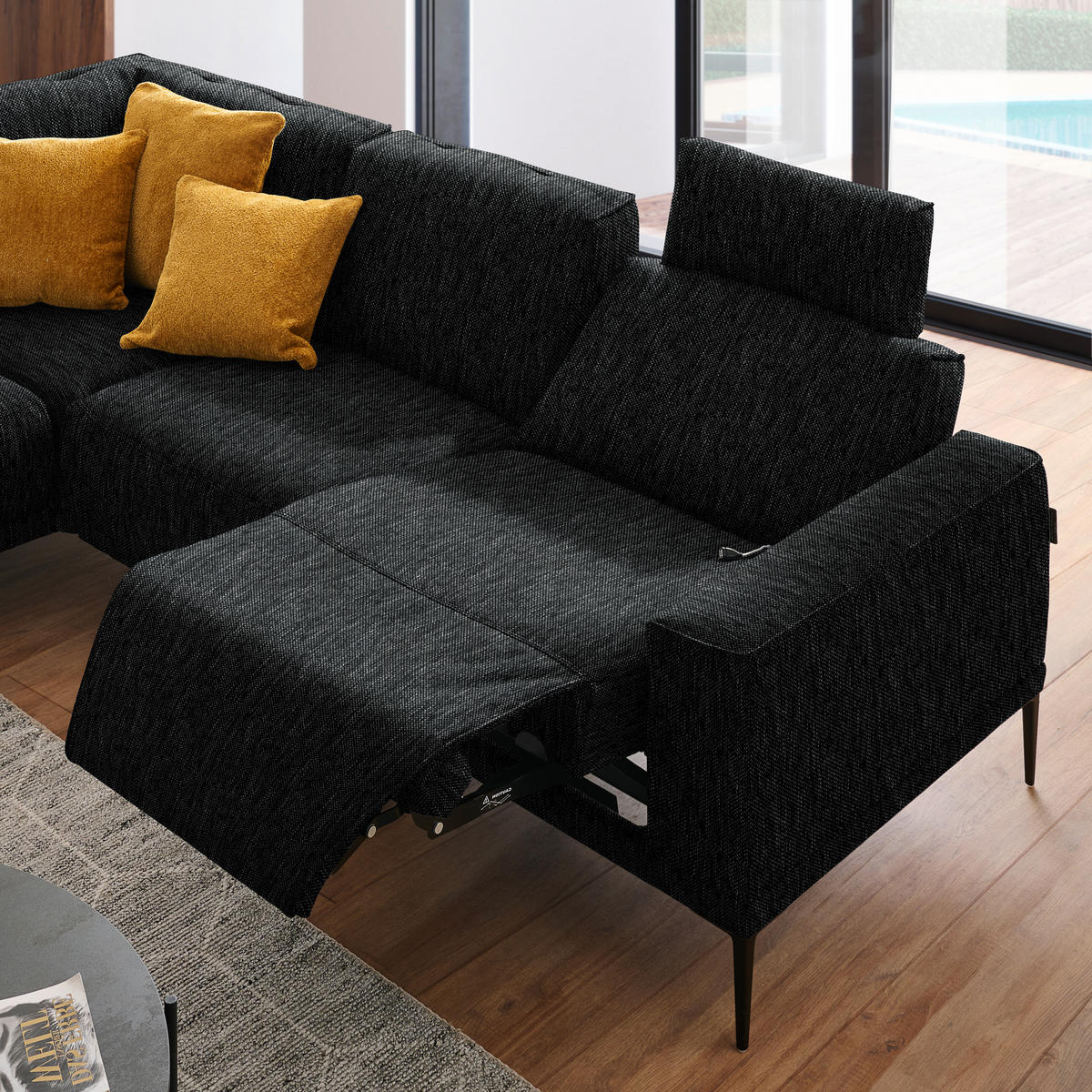 ECKSOFA in Flachgewebe Schwarz  - Schwarz, Design, Textil/Metall (210/260cm) - Johann Jakob