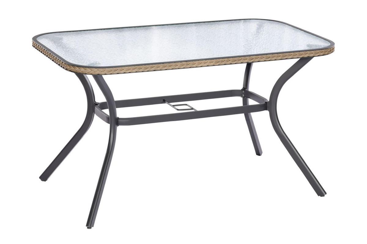 GARTENTISCH 150/85/80 cm Metall, Glas rechteckig  - Graphitfarben/Naturfarben, ROMANTIK / LANDHAUS, Glas/Metall (150/85/80cm) - Gardenson